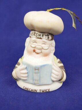 Vintage 1984 Hershey Lil Chimer Santa Christmas Ornament Porcelain Bell Checkin